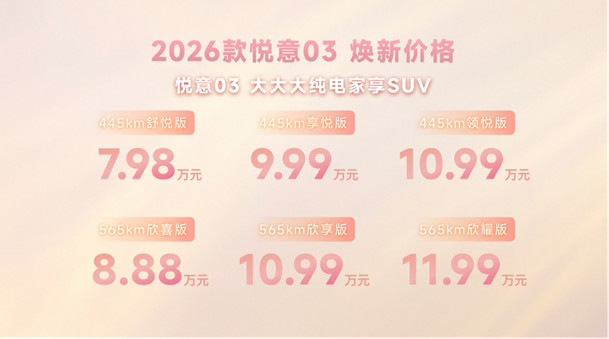 张若昀助阵 2026款悦意03 7.98万元起挚爱上市